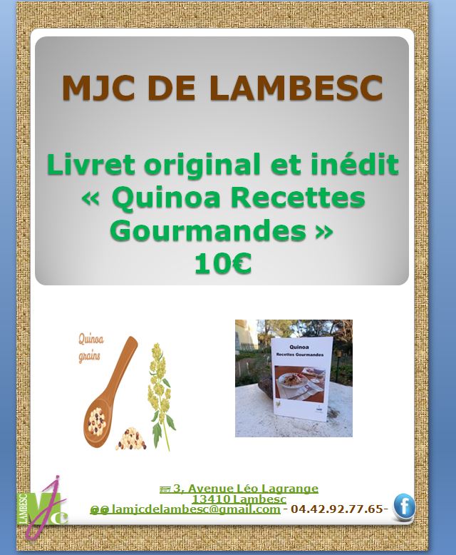 Vente livre recettes quinoa/MJC LAMBESC 2023